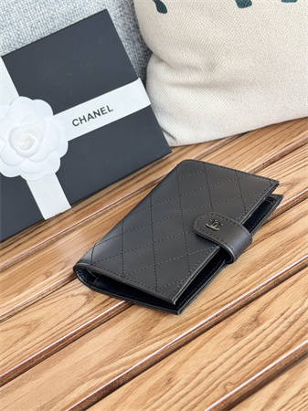 Chanel Passport Holder In Black Calfskin Gold Tone Metal AP3658