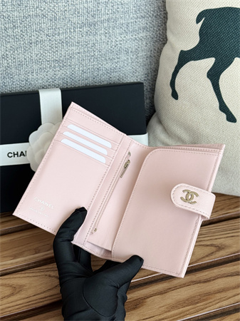 Chanel Passport Holder In Grained Calfskin Silver Tone Metal Pink AP3658