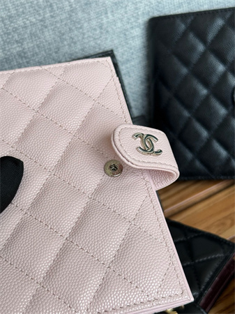 Chanel Passport Holder In Grained Calfskin Silver Tone Metal Pink AP3658