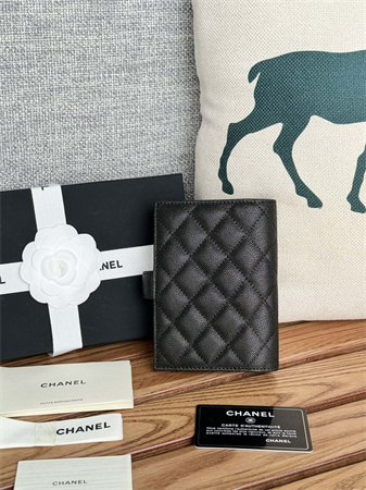 Chanel Passport Holder In Grained Calfskin Silver Tone Metal Black AP3658