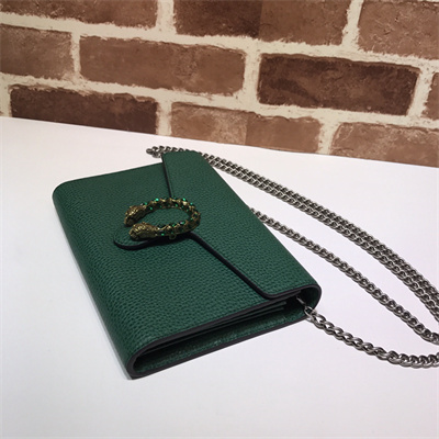 Gu.cci Dionysus GG Supreme chain wallet Green Leather 401231