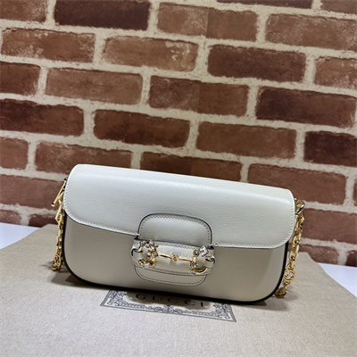Gu.cci Horsebit 1955 Small Shoulder Bag White Leather 735178