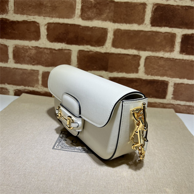 Gu.cci Horsebit 1955 Small Shoulder Bag White Leather 735178