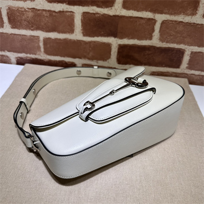 Gu.cci Horsebit 1955 Small Shoulder Bag White Leather 764155