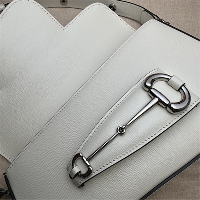 Gu.cci Horsebit 1955 Small Shoulder Bag White Leather 764155