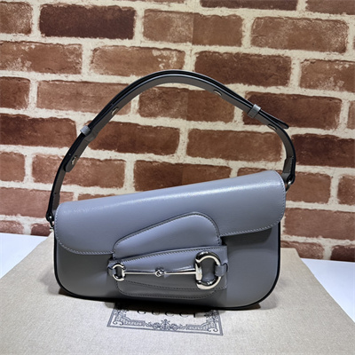Gu.cci Horsebit 1955 Small Shoulder Bag Grey Leather 764155