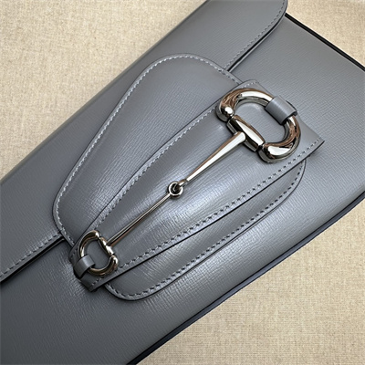 Gu.cci Horsebit 1955 Small Shoulder Bag Grey Leather 764155