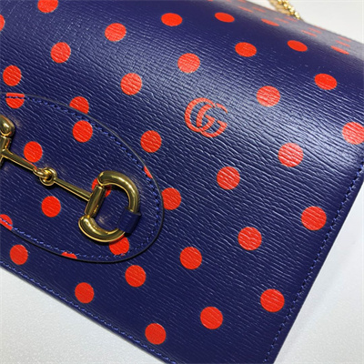 Gu.cci Horsebit 1955 Wallet With Chain Leather Navy With Red Dot 621892