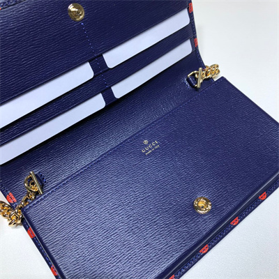 Gu.cci Horsebit 1955 Wallet With Chain Leather Navy With Red Dot 621892