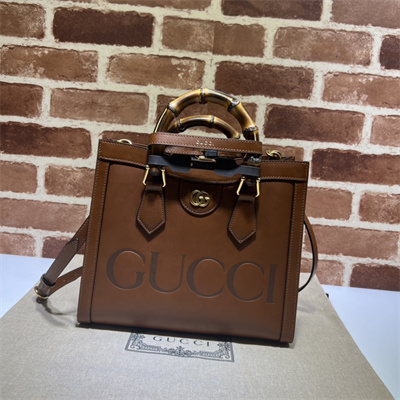 Gu.cci Diana Small Tote Bag Brown Leather With Gucci Printing 660195