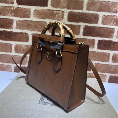 Gu.cci Diana Small Tote Bag Brown Leather With Gucci Printing 660195