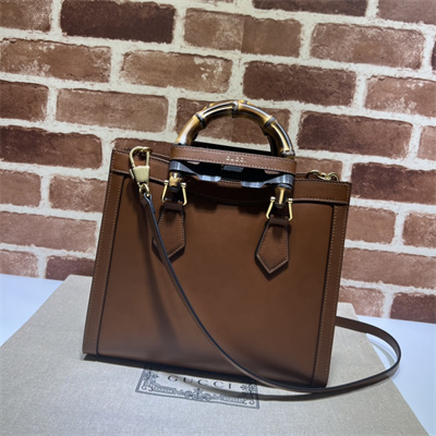 Gu.cci Diana Small Tote Bag Brown Leather With Gucci Printing 660195