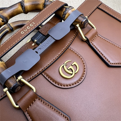 Gu.cci Diana Small Tote Bag Brown Leather With Gucci Printing 660195