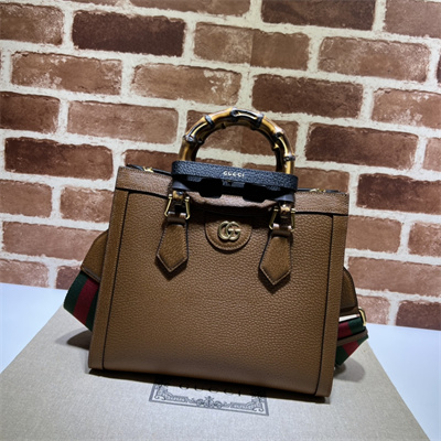 Gu.cci Diana Small Tote Bag Brown Leather 2 Straps 702721
