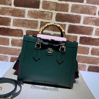 Gu.cci Diana Small Tote Bag Green Leather 2 Straps 702721