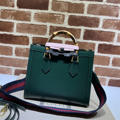 Gu.cci Diana Small Tote Bag Green Leather 2 Straps 702721
