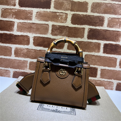 Gu.cci Diana Mini Tote Bag Brown Leather 2 Straps 702732