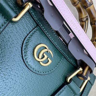 Gu.cci Diana Mini Tote Bag Green Leather 2 Straps 702732