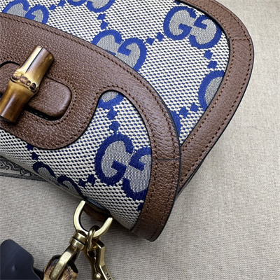 Gu.cci Bamboo 1947 Blue Jumbo GG Small Top Handle Bag 675797