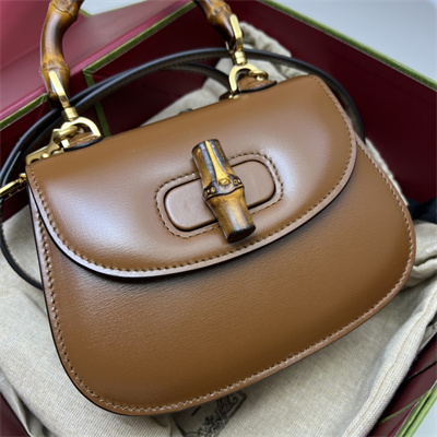 Gu.cci Bamboo 1947 Mini Top Handle Bag Brown Leather 686864