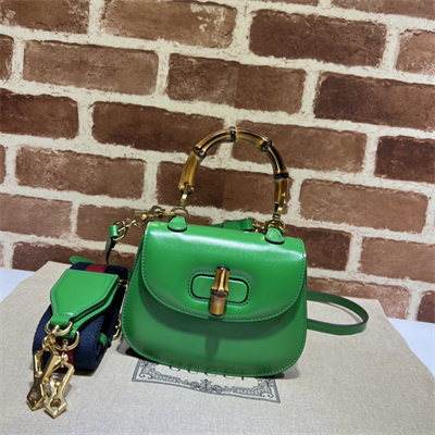 Gu.cci Bamboo 1947 Mini Top Handle Bag Green Leather 686864