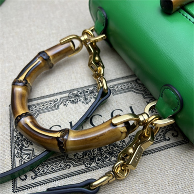 Gu.cci Bamboo 1947 Mini Top Handle Bag Green Leather 686864