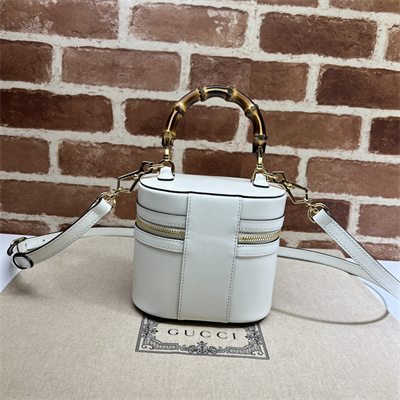 Gu.cci Mini Bamboo Shoulder Bag White Leather 760200