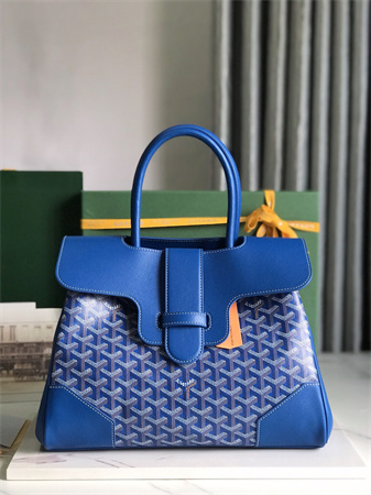 Goyard Saigon Tote Bag Goyardine Canvas & Chevroches Calfskin Sky Blue