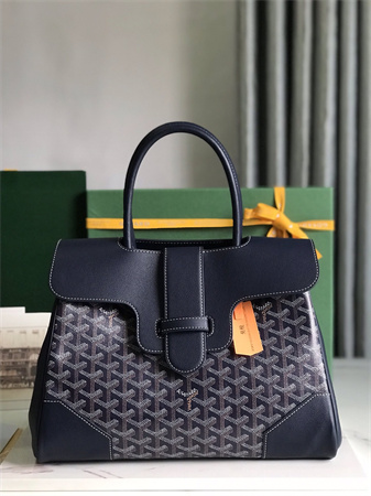 Goyard Saigon Tote Bag Goyardine Canvas & Chevroches Calfskin Navy Blue