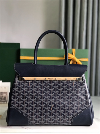 Goyard Saigon Tote Bag Goyardine Canvas & Chevroches Calfskin Navy Blue