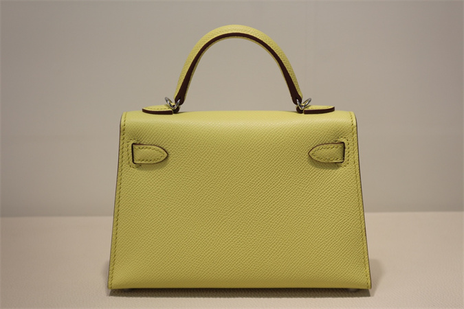Kelly Mini II Bag Epsom Leather Gold/Silver Hardware In Jaune Poussin Color HS