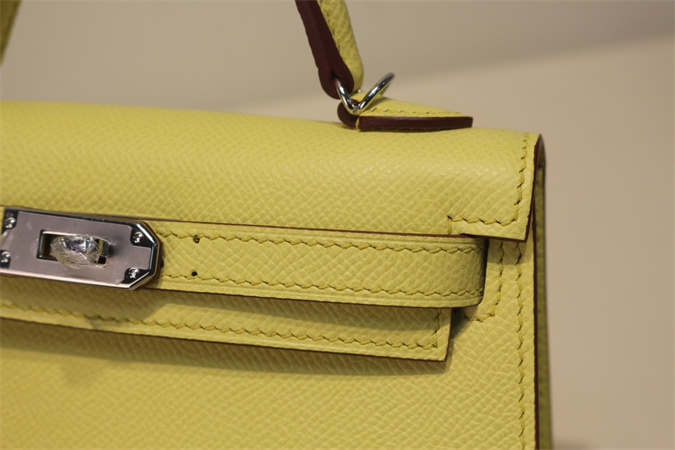 Kelly Mini II Bag Epsom Leather Gold/Silver Hardware In Jaune Poussin Color HS