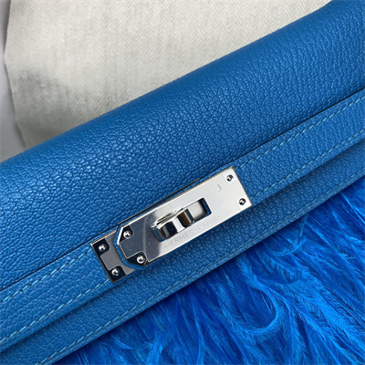 Kelly Elan Bag Goatskin Leather With Ostrich Feather Silver Tone Metal In Blue Frida HS