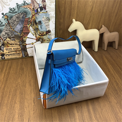 Kelly Elan Bag Goatskin Leather With Ostrich Feather Silver Tone Metal In Blue Frida HS