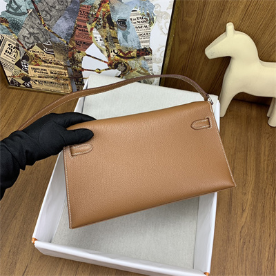 Kelly Elan Bag Goatskin Leather With Ostrich Feather Silver Tone Metal In Gold HS