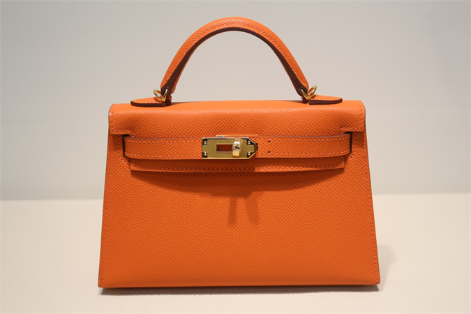 Kelly Mini II Bag Epsom Leather Gold/Silver Hardware In Orange Color HS