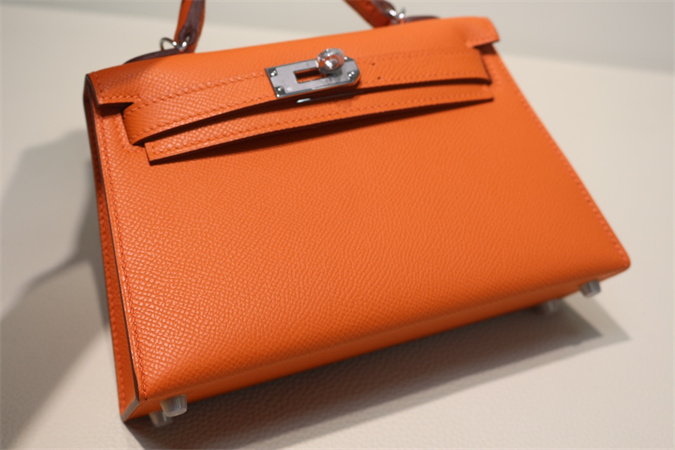 Kelly Mini II Bag Epsom Leather Gold/Silver Hardware In Orange Color HS