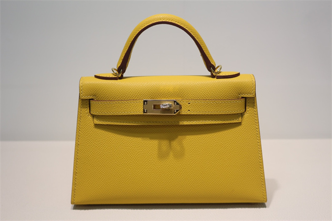 Kelly Mini II Bag Epsom Leather Gold/Silver Hardware In Jaune Amber Color HS
