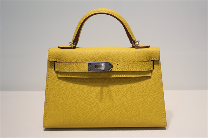 Kelly Mini II Bag Epsom Leather Gold/Silver Hardware In Jaune Amber Color HS