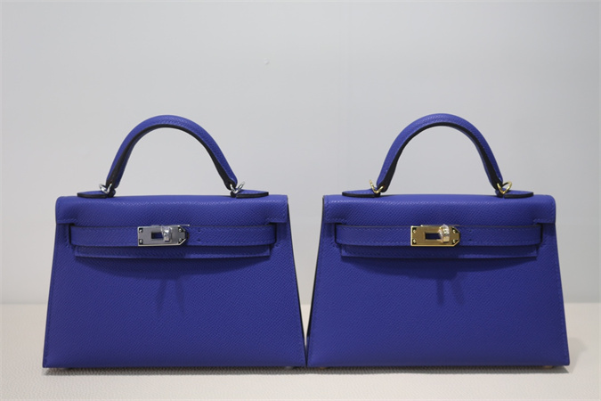 Kelly Mini II Bag Epsom Leather Gold/Silver Hardware In Blue Electric Color HS