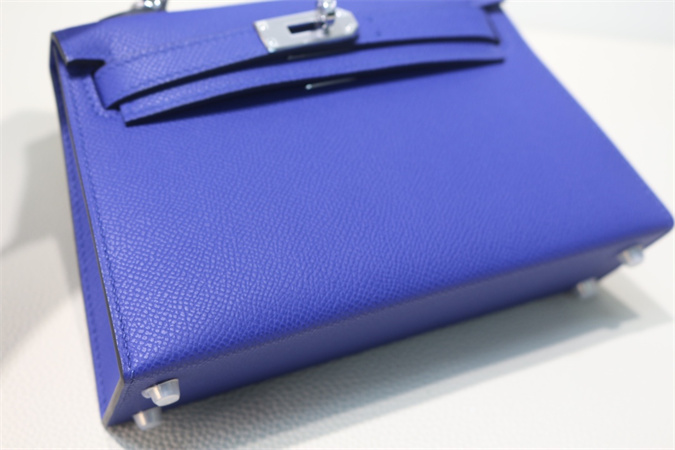 Kelly Mini II Bag Epsom Leather Gold/Silver Hardware In Blue Electric Color HS