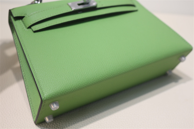 Kelly Mini II Bag Epsom Leather Gold/Silver Hardware In Vert Criquet Color HS