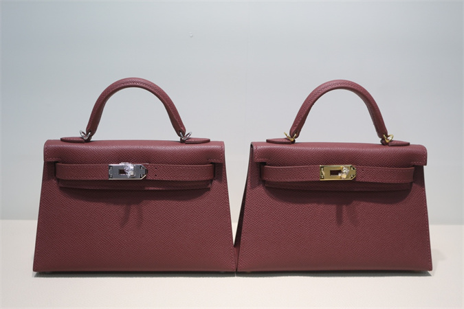 Kelly Mini II Bag Epsom Leather Gold/Silver Hardware In Bordeaux Color HS