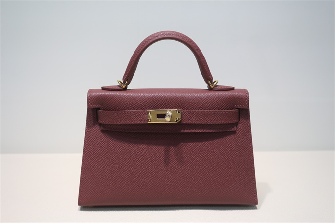 Kelly Mini II Bag Epsom Leather Gold/Silver Hardware In Bordeaux Color HS