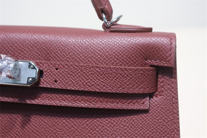 Kelly Mini II Bag Epsom Leather Gold/Silver Hardware In Bordeaux Color HS