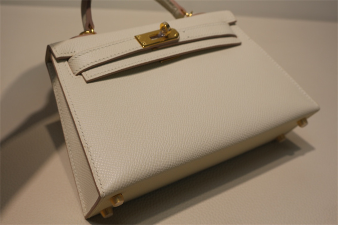 Kelly Mini II Bag Epsom Leather Gold/Silver Hardware In Craie Color HS