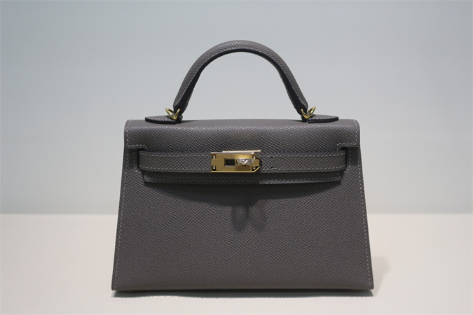 Kelly Mini II Bag Epsom Leather Gold/Silver Hardware In Etain Color HS
