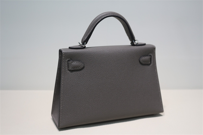 Kelly Mini II Bag Epsom Leather Gold/Silver Hardware In Etain Color HS