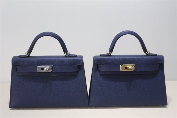 Kelly Mini II Bag Epsom Leather Gold/Silver Hardware In Bleu Saphire Color HS