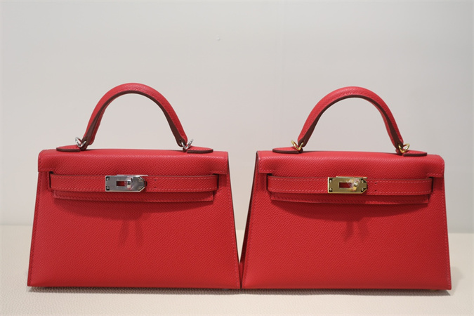 Kelly Mini II Bag Epsom Leather Gold/Silver Hardware In Red Color HS